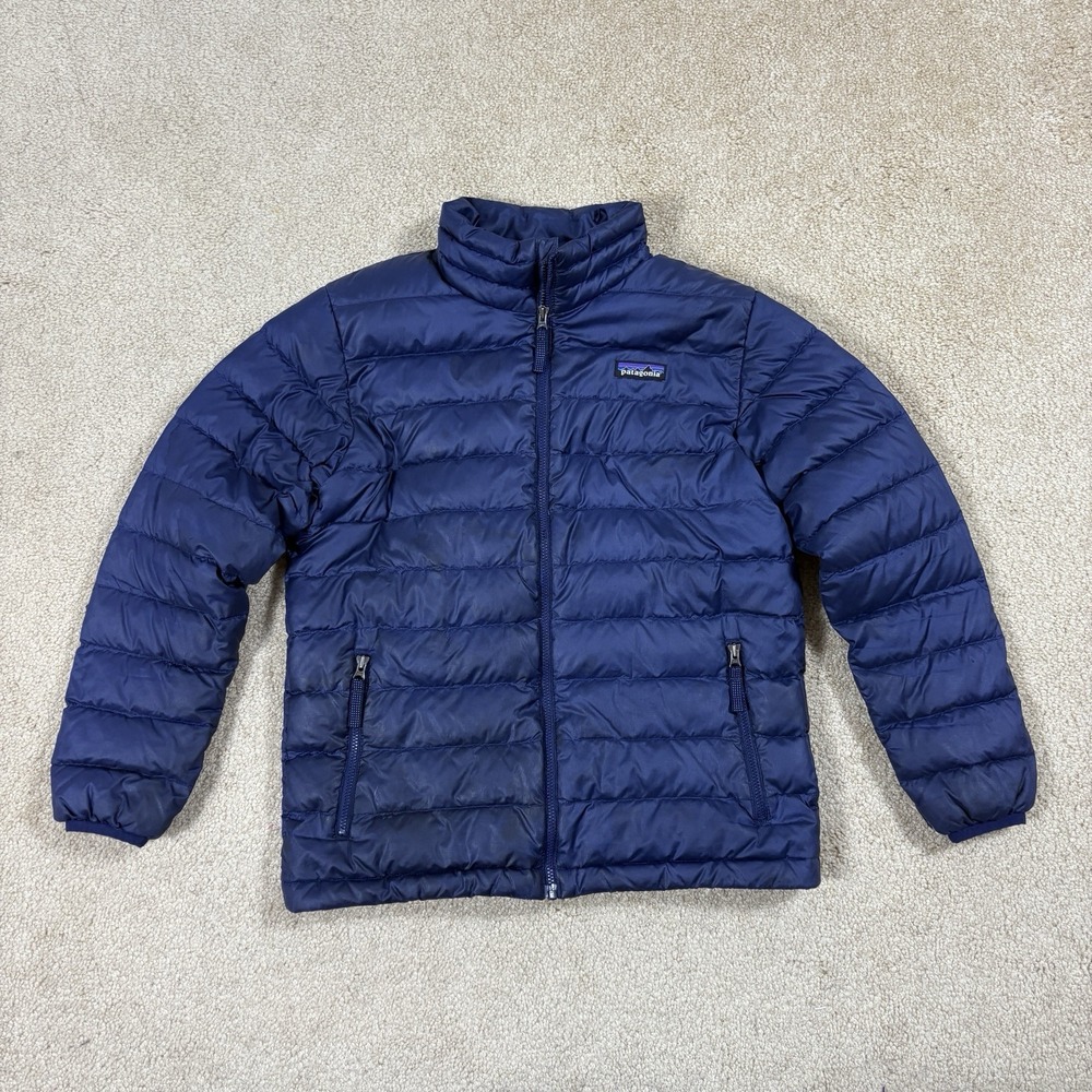 Patagonia Jacket Kids M Blue Puffer Insulated Down Zip Winter Casual Logo Play